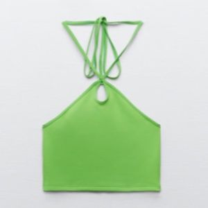 ZARA CROSSED HALTER TOP GREEN